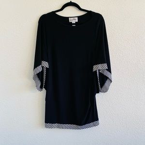 Joseph Ribkoff Black Striped Sleeve Flowy Blouse Size 10